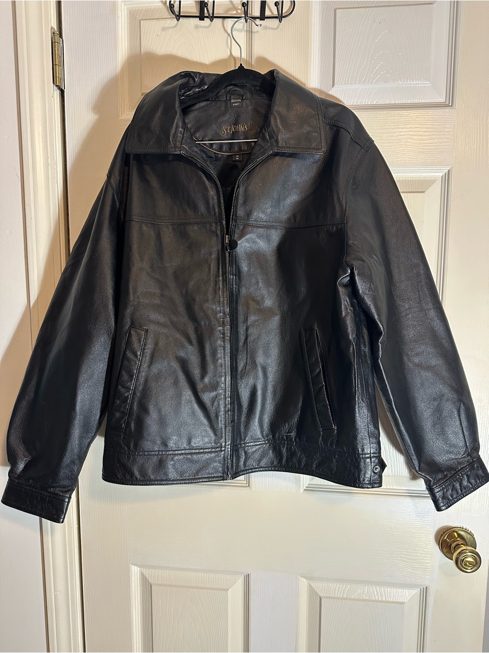 St. John's Bay Black Leather Bomber Jacket